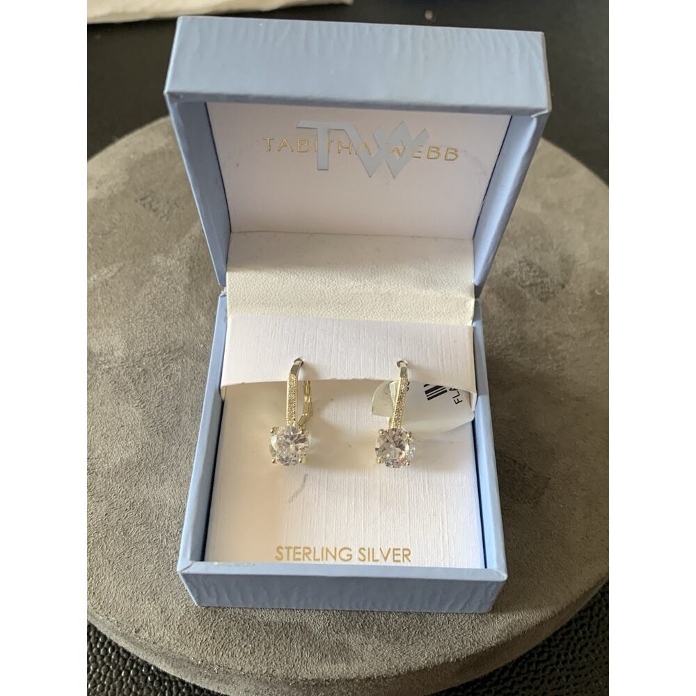 Tabitha Webb Round Solitaire CZ Sterling Gold Tone Silver 925 Earrings